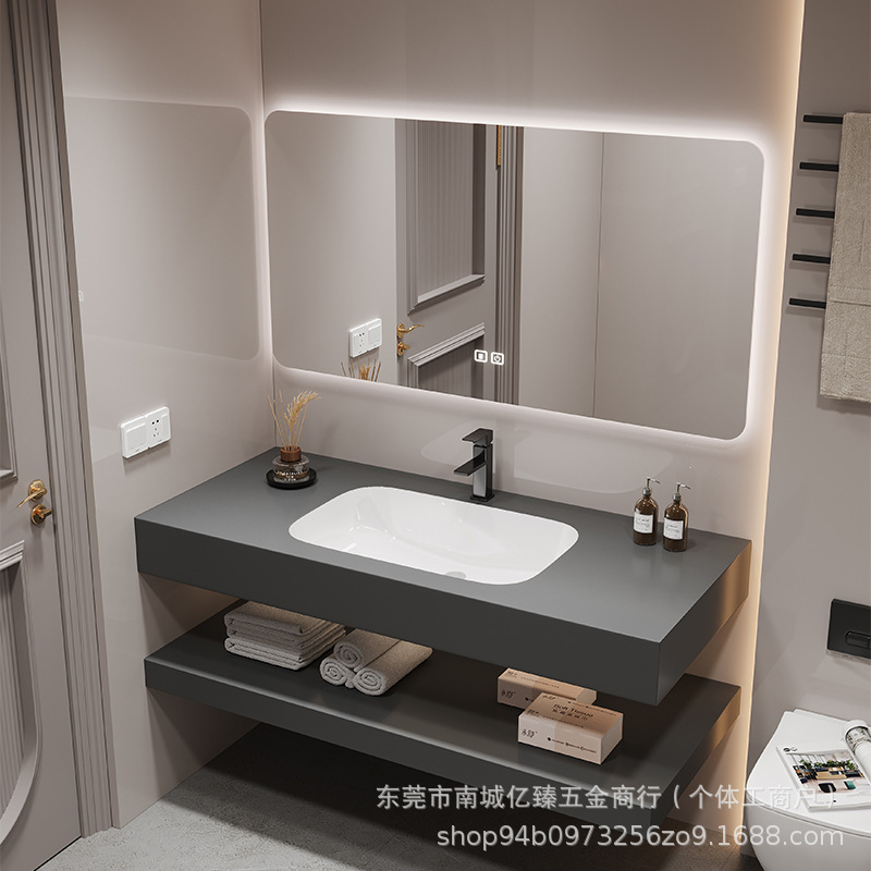 Modern Double-Layer Upper and Lower Slate Ceramic Basin Bathroom Cabinet Combination Washbasin Washbasin Bathroom Washbasin Cabinet