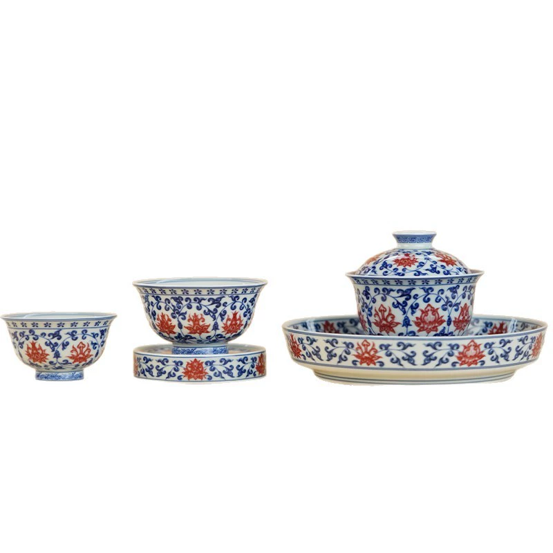 成艺工坊 Underglaze red underglaze color hovering large covered bowl tea bowl ceramic master cup tangled twig lotus tea set live broadcast room
