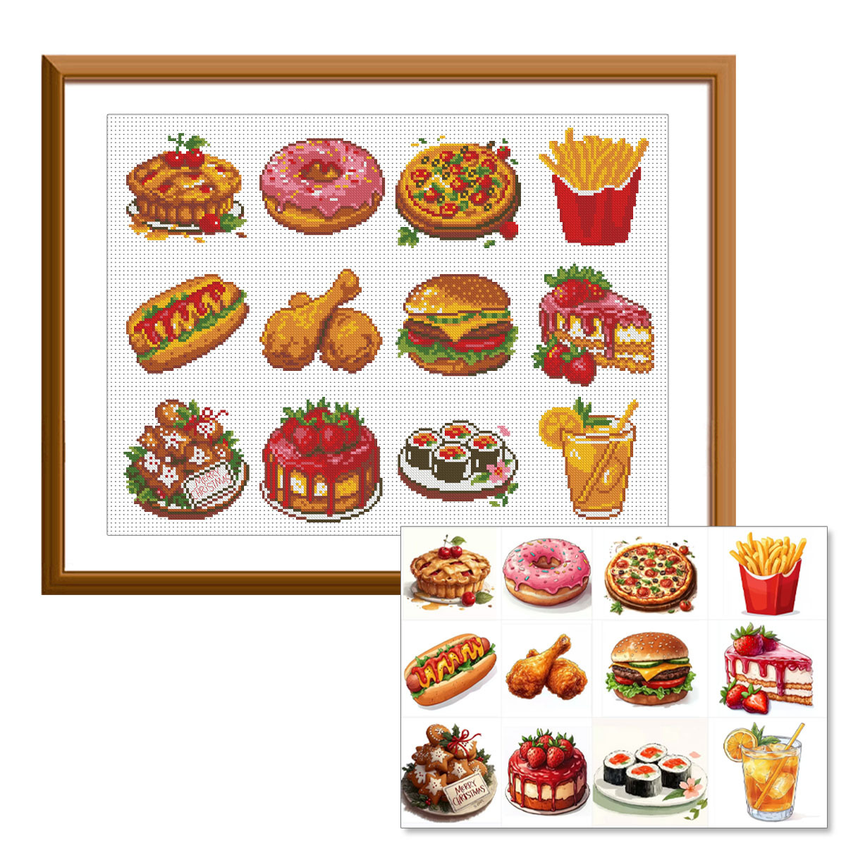Transfronterizo caliente amazon inglés de bordado cruzado de comida occidental 12 piezas juego de pequeñas piezas lindas novato bordado cruzado