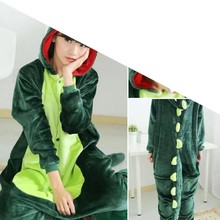 秋冬季法兰绒成人卡通连体动物睡衣绿恐龙可爱儿童恐龙爬服家居服