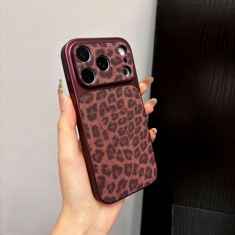 Suitable for iPhone 18 Pro Max, Cherry Red Glitter Leopard Print, 14 Plus, Drop-Proof, 13 Pro Max, Apple 17 Pro Max phone case