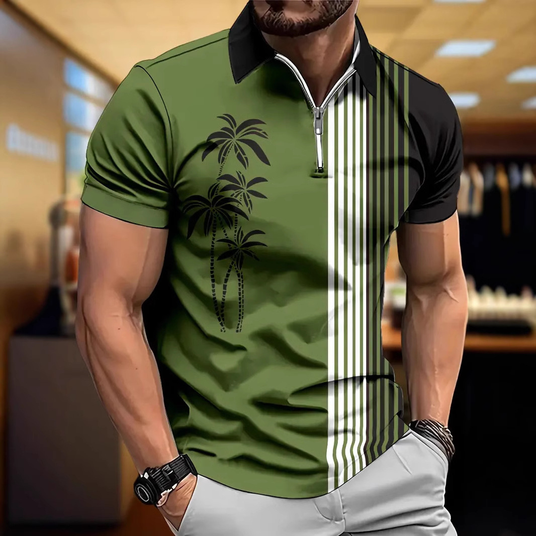 Camisa POLO de solapa de manga corta de primavera transfronteriza 3D gradiente estampado de costura geométrica MB13