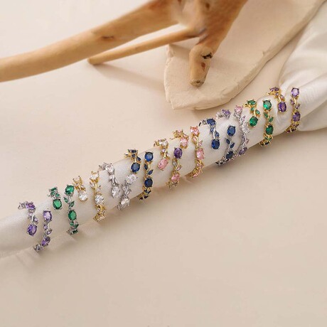 Tulip Rings Jewelry Cross-Border Light Luxury Copper Ring with Colored Diamonds,