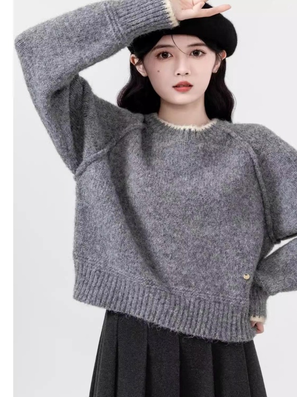 小个子灰色毛衣女短款秋冬2025年新款加厚慵懒宽松内搭针织衫上衣|undefined