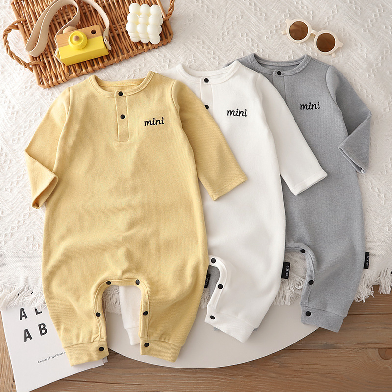 Autumn and Winter Thickened Warm Newborn Underwear Mousse Warm Fleece Baby Jumpsuit Ins Trendy Solid Color Simple Crawling