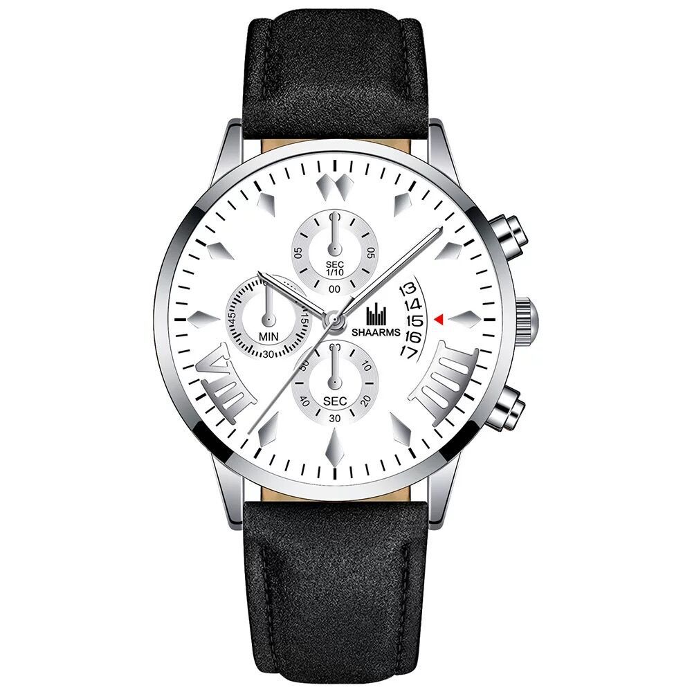 Large dial fake Three-Eyed Men's belt calendar business casual watch men's fashion watch cross-border explosive wholesale