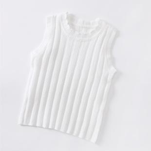 Girls' White Vest Knitted Sling Summer Top for Baby Girls Refreshing Sleeveless Vest Pure White Sling Sling Thin Elastic
