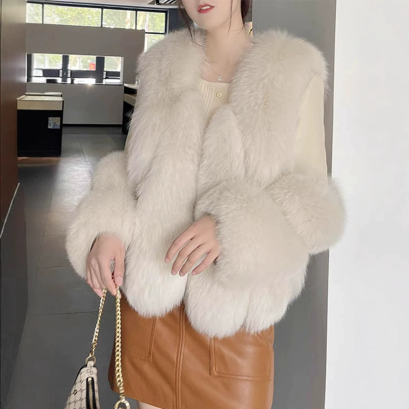 Трансграничная европейская и американская осенне-зимняя верхняя одежда из искусственного лисьего меха 2025 года, короткая женская теплая верхняя одежда из искусственного меха