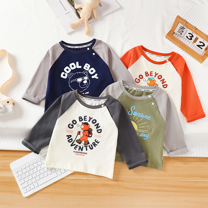 新款童装儿童宝宝打底衫男童纯棉印花长袖T恤春装春秋潮流上衣秋
