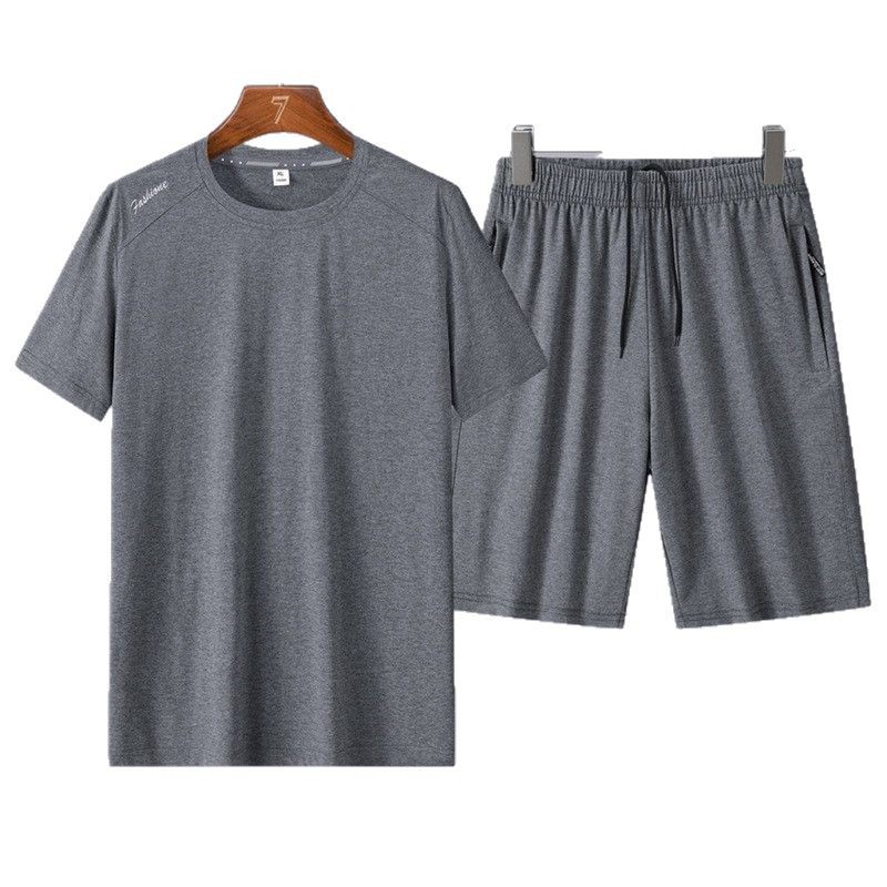 Traje de papá de talla extra grande Traje casual Traje deportivo suelto de manga corta para hombre Traje para correr transpirable de algodón Pantalones cortos para hombre