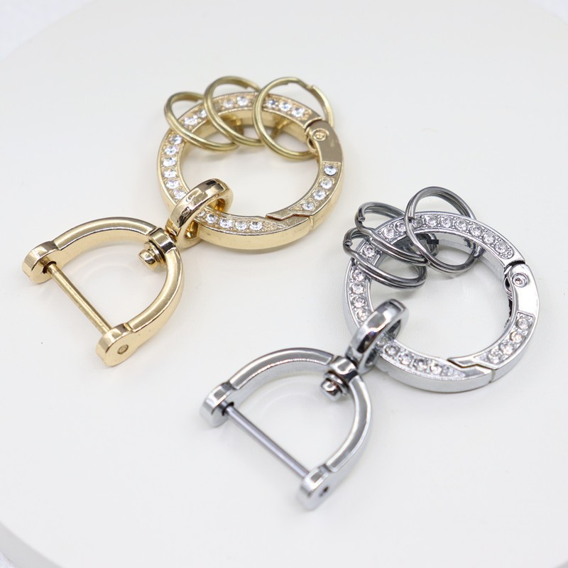 Wholesale Cross-Border Metal Diamond-Encrusted Keychain Stirrup Buckle Car Key Chain Bag Pendant Saddle Buckle Business Gift