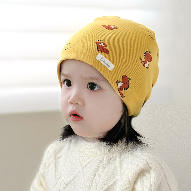 New Kidsren's Hat Autumn and Winter Warm and Windproof Category a Pure Cotton Baby Pullover Hat Baby Cartoon Printed Fetal Hat