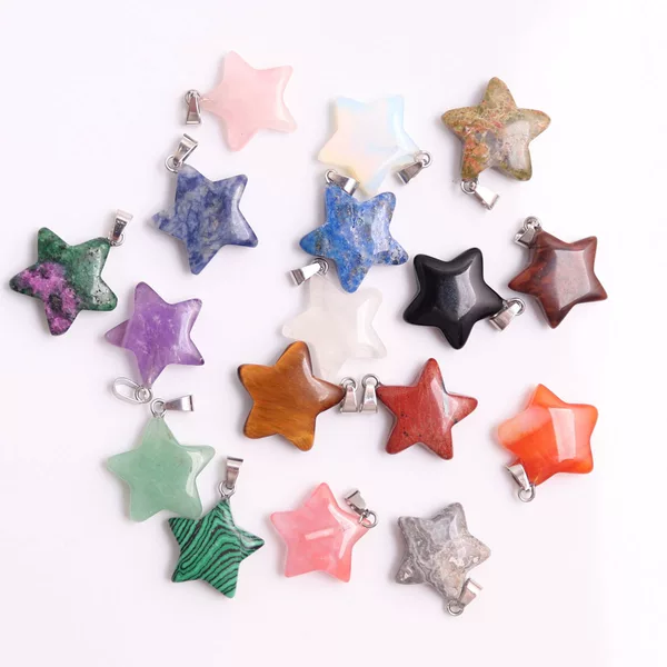 Natural Stone Crystal Five-pointed Star Moon Water Drop Horse Eye Heart Shaped Mushroom Hexagon Jewelry Accessories Necklace Pendant