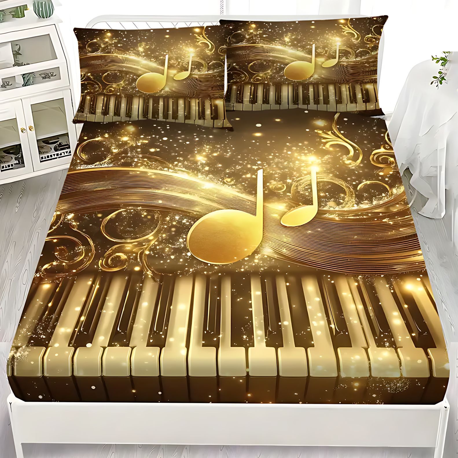 TEMU / JIT partitura nota patrón de impresión digital HD cama cama de cama kit de ropa de cama visita a casa transfronteriza