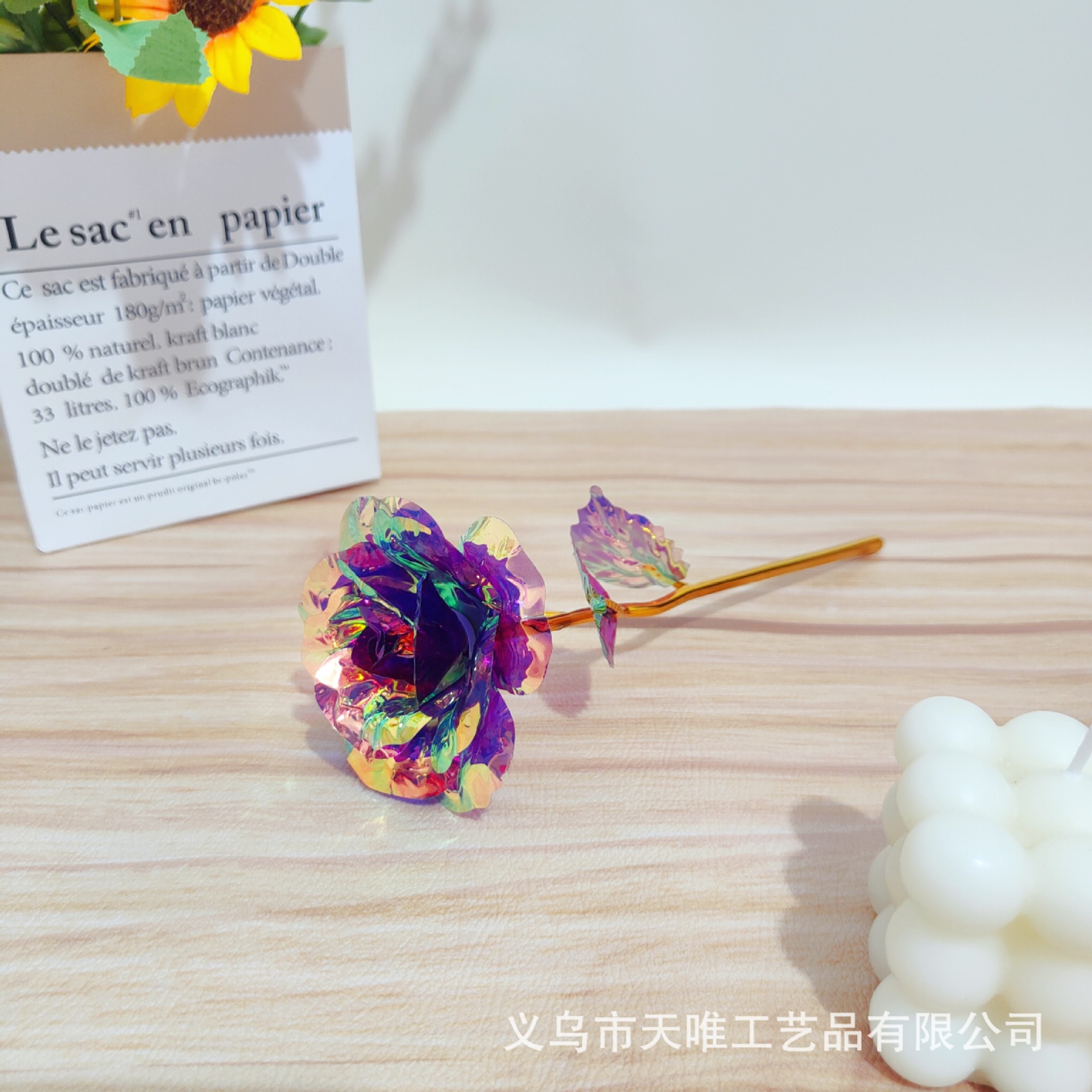 Color Flor de oro Hoja de oro Flor de rosa Simulación Láser Rosa colorida Día de la madre Día romántico Día de San Valentín Día de la mujer Regalo