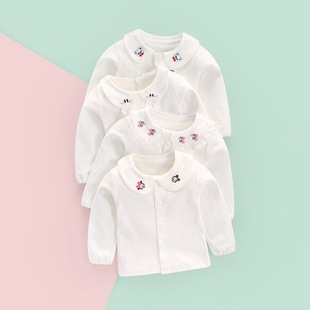 Baby Clothes Baby Girl's Spring and Autumn Cotton Top Girl's White Lapel Shirt Base Clothes Children's Spring Interior