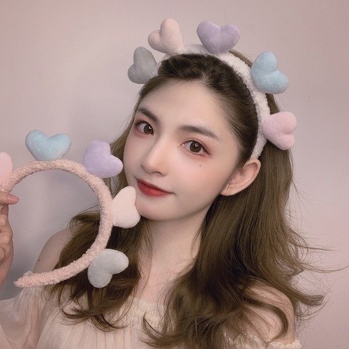 Korean Five Hearts Plush Headband Trendy Fashion Cute Personality Hair Pin for Women and Internet Stars Face Washing Hair Band