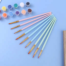 美术绘画尼龙毛画笔扁平头勾线彩绘笔木质蓝杆多规格尼龙水彩画笔