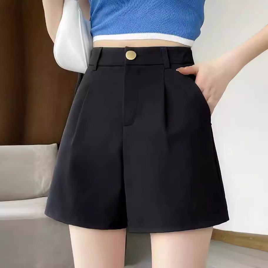 西装短裤女夏季薄款2024新款高腰显瘦A字宽松小个子四分阔腿裤子