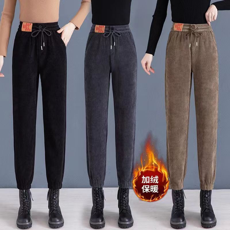 秋のコーデュロイパンツ レディース 冬用 裏起毛 厚手 ハイウエスト カジュアルパンツ ストレートパンツ レギンスパンツ ハーレムパンツ スウェットパンツ|undefined