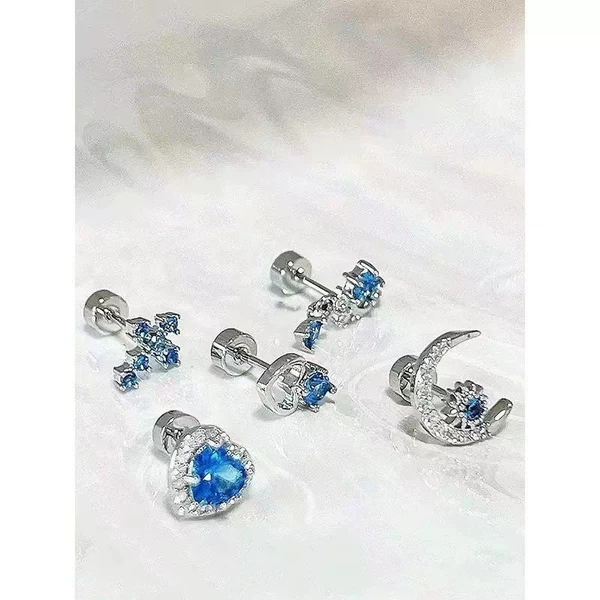 Blue Zirconium Moon Ear Nail Love Set R4774A