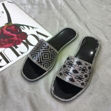 外贸透明PCU拖鞋小众设计款水钻砖石亮片水晶凉鞋一字拖时尚拖鞋