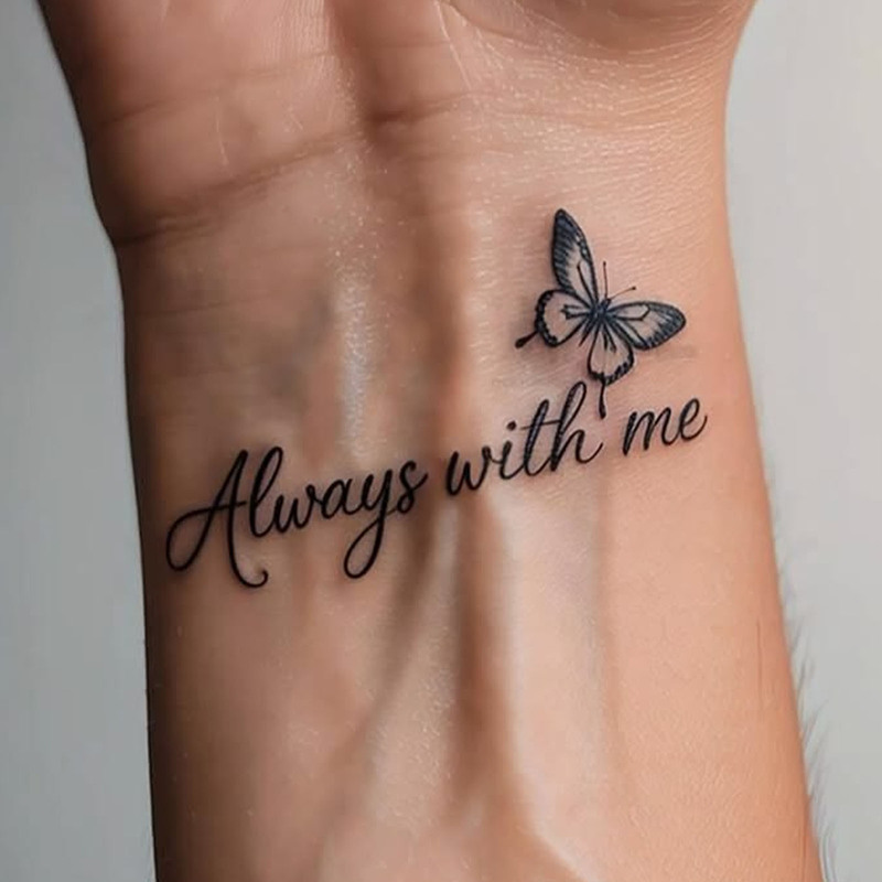 Three thin line butterflies Always with me English tattoo sticker, commemorative waterproof sticker Three thin line butterflies Always with me English tattoo sticker, commemorative waterproof sticker