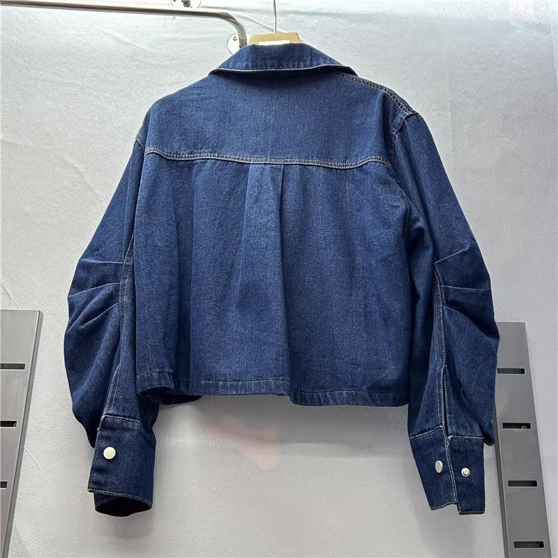 Camicia-giacca in denim a maniche lunghe, stile corto, con fiocco tridimensionale, per l'autunno, top di nicchia da donna._voghion.com