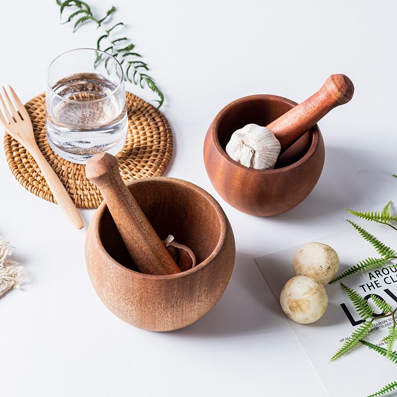 Solid Wood peach blossom heart masher household garlic masher medicine jar grinder manual food supplement mill factory wholesale