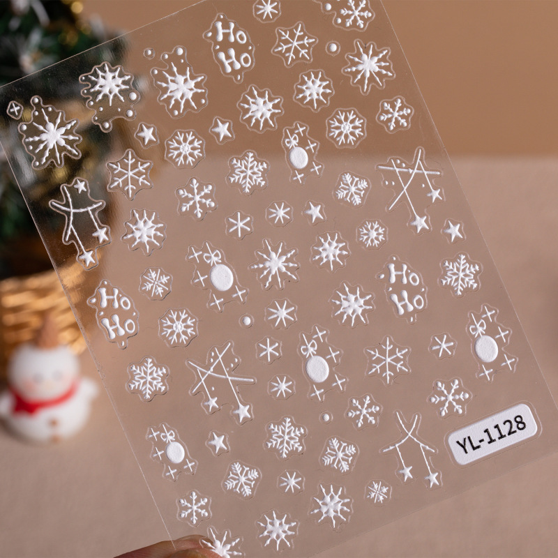 冬クリスマススノーフレークネイルアートステッカー 5D レリーフ立体白中空スノーフレークネイルステッカージュエリー YL スタイル|undefined