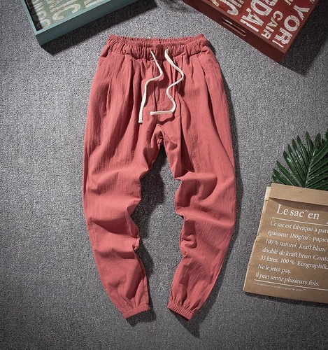 Chinese-style cotton linen Tang suit casual long pants for men, loose with elastic waist, suitable for spring and summer, monastic attire for Zen practice