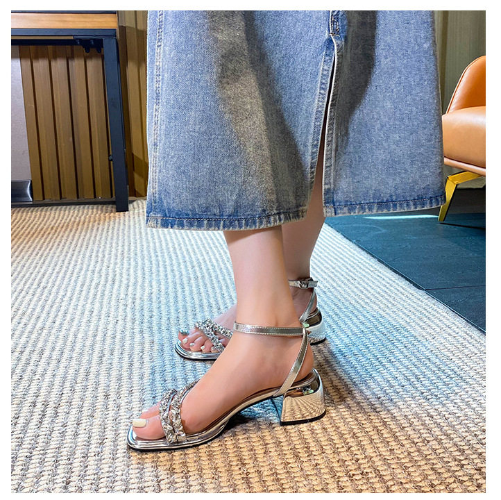 Sandal nữ gót thô 5 cm hở mũi đính đá kiểu Pháp — Màu bạc, Màu mơ, Màu đen chi tiết 24