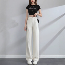 白色莱赛尔窄版直筒裤牛仔裤女2025新款夏季高腰显瘦烟管长裤中山