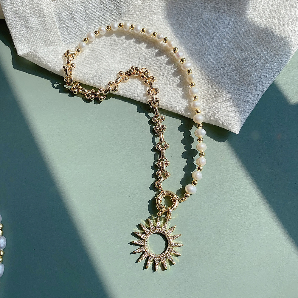 Lady Sun Pearl Metal Plating Zircon Necklace 1 Piece