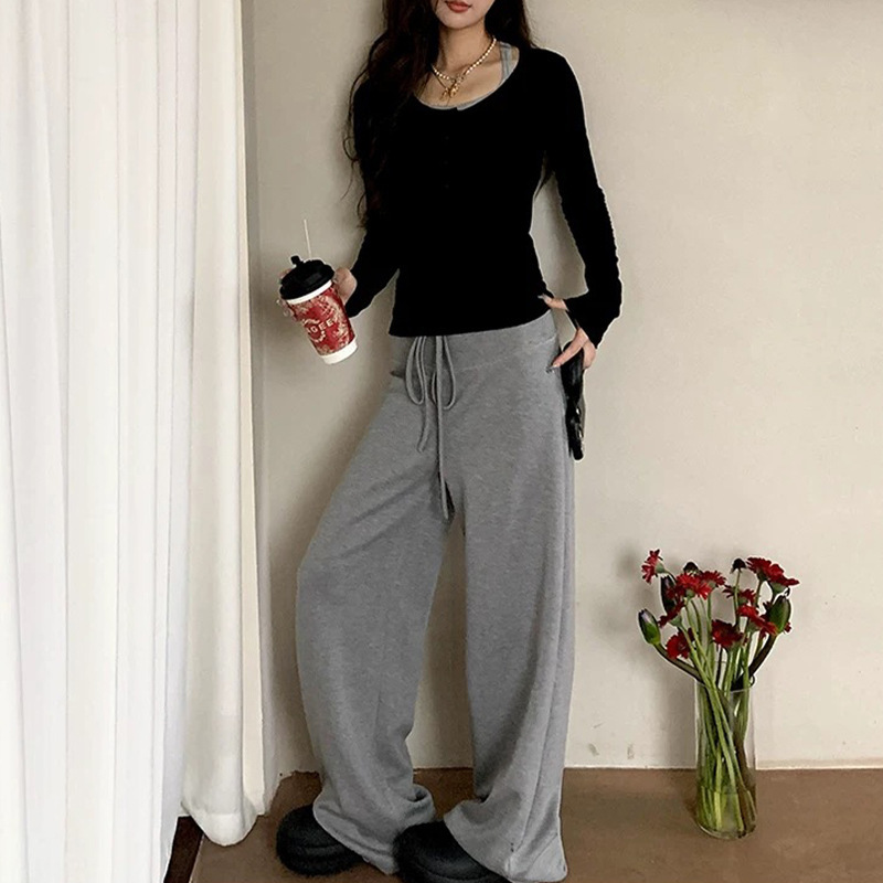 批发秋季背心长袖上衣裤子时尚休闲套装修身显瘦T恤上衣打底衫|undefined
