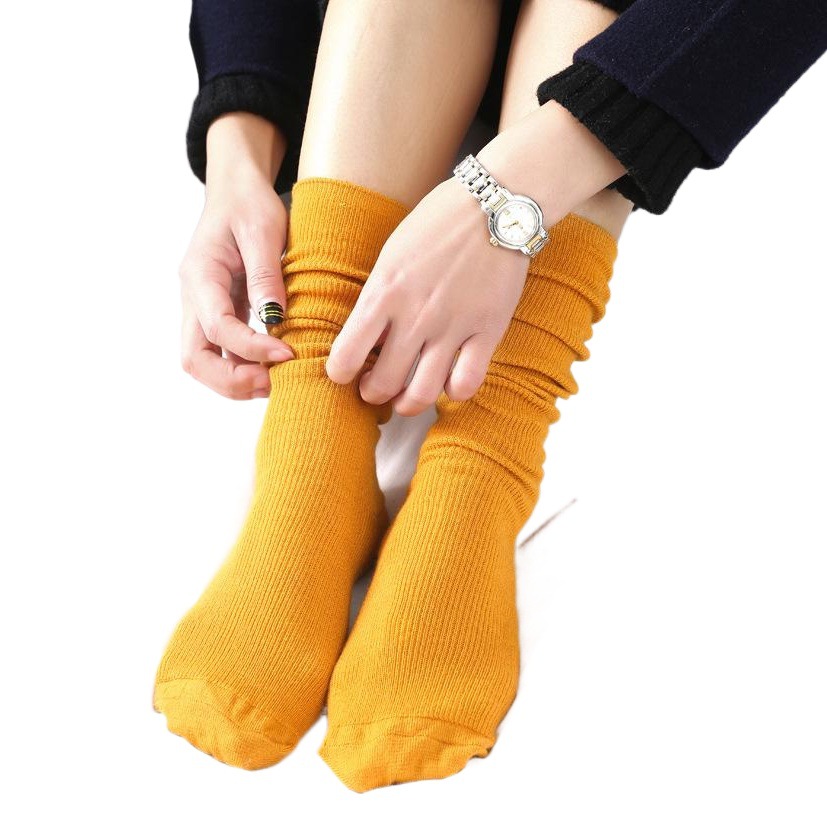 Calcetines de pila calcetines de mujer japoneses de otoño e invierno de algodón fino calcetines de mujer de color sólido retro Mori botas cortas calcetines largos