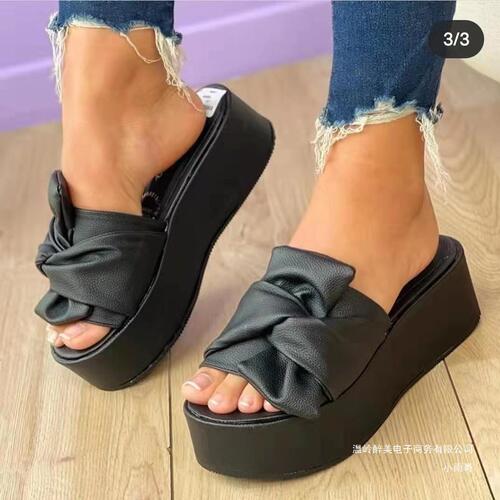 Women's Waterproof Thick Sole Butterfly Knot One-Piece Sandals for Outdoor Wear, Wide Size Slope Heel Beach Slippers Amazon