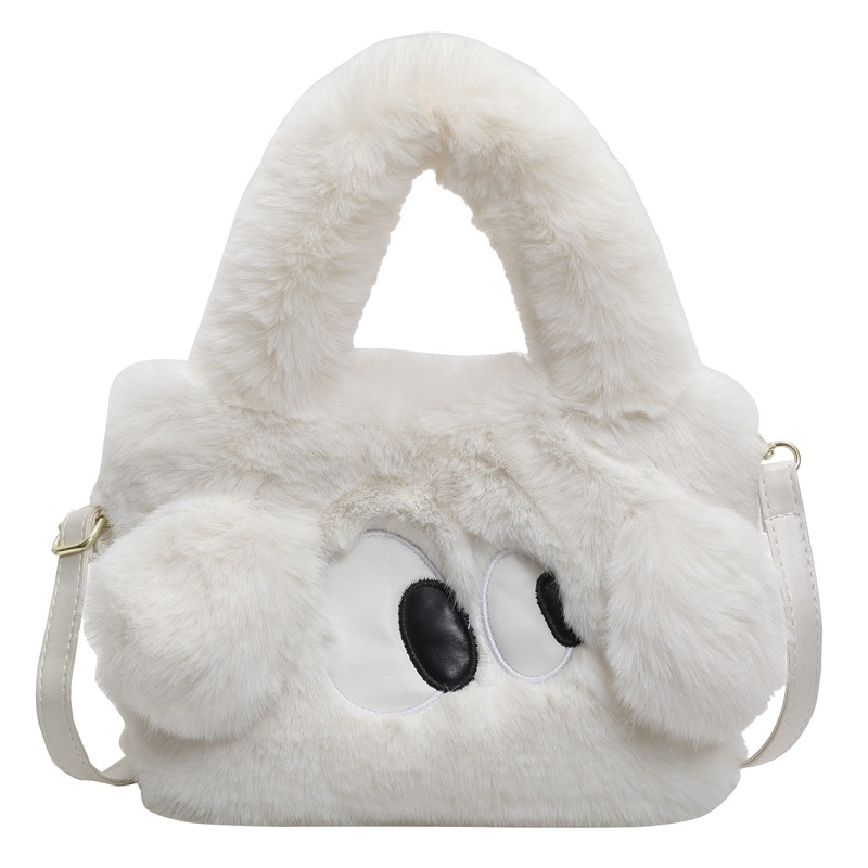 Bolsa de cubo de pelúcia de ojos grandes perros mujeres otoño y invierno 2025 nuevo tipo de bolso de hombro, bolso de mochila encantador