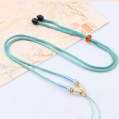 新款時尚掛繩DIY黃金蜜蠟吊墜調節男女款手工繞線米黃拉環項鍊繩