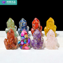 跨境天然水晶碎石滴胶晶簇摆件创意家居办公滴胶水晶簇工艺品批发