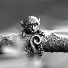 Dark fantasy monkey ring exaggerated streetwear hip-hop personality silver-plated vintage distressed long tail monkey ring tail ring