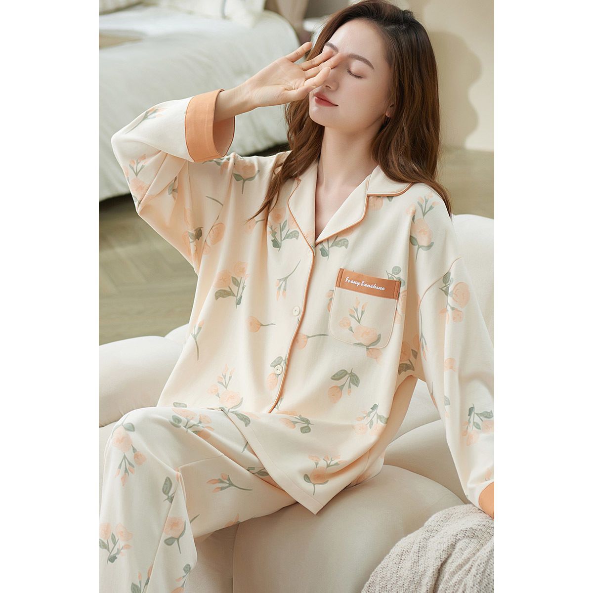 Pijamas de primavera y otoño las mujeres 100% algodón manga larga 2023 nuevo simple cardigan desgaste casero al aire libre