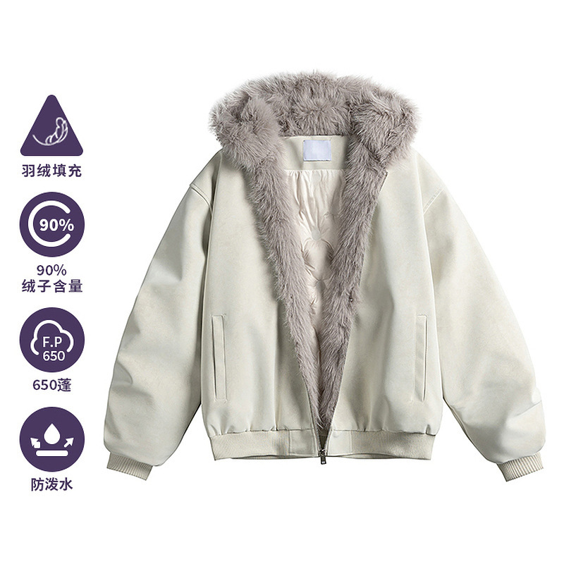 2025 Winter New Short Mountain Eagle down Jacket for Men and Women, American Retro Loose 90% White Duck down Filled Hooded Trendy