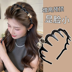 黑色水钻仿珍珠发箍蓬松高颅顶带齿防滑头箍女高级感日常外戴发卡