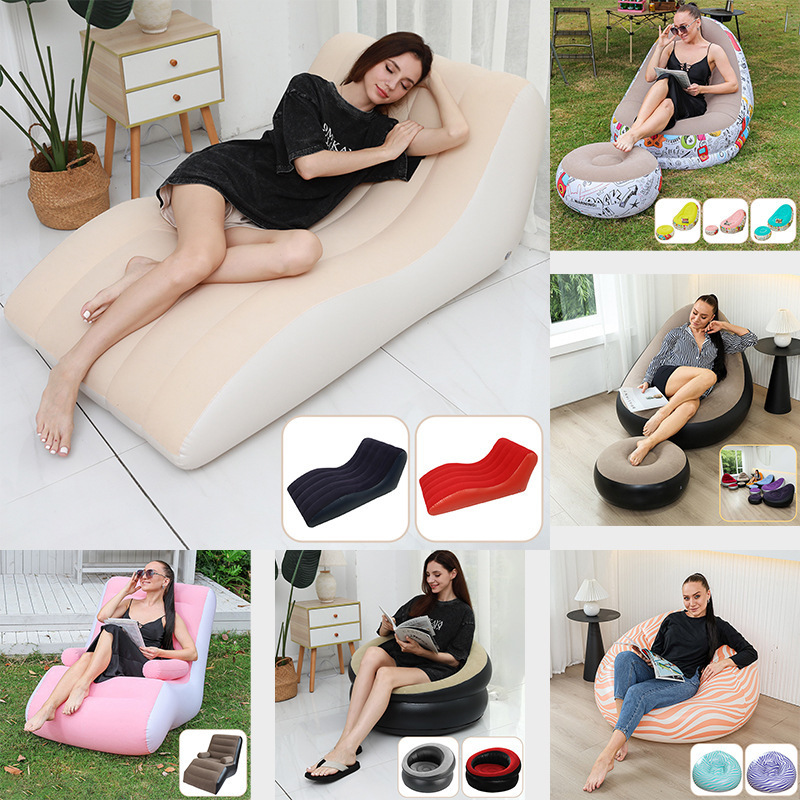 Inflatable Lazy Flocking Sofa Recliner Leisure Inflatable Sofa Two-piece Set with Pedal Various Styles Cross-border Explosions