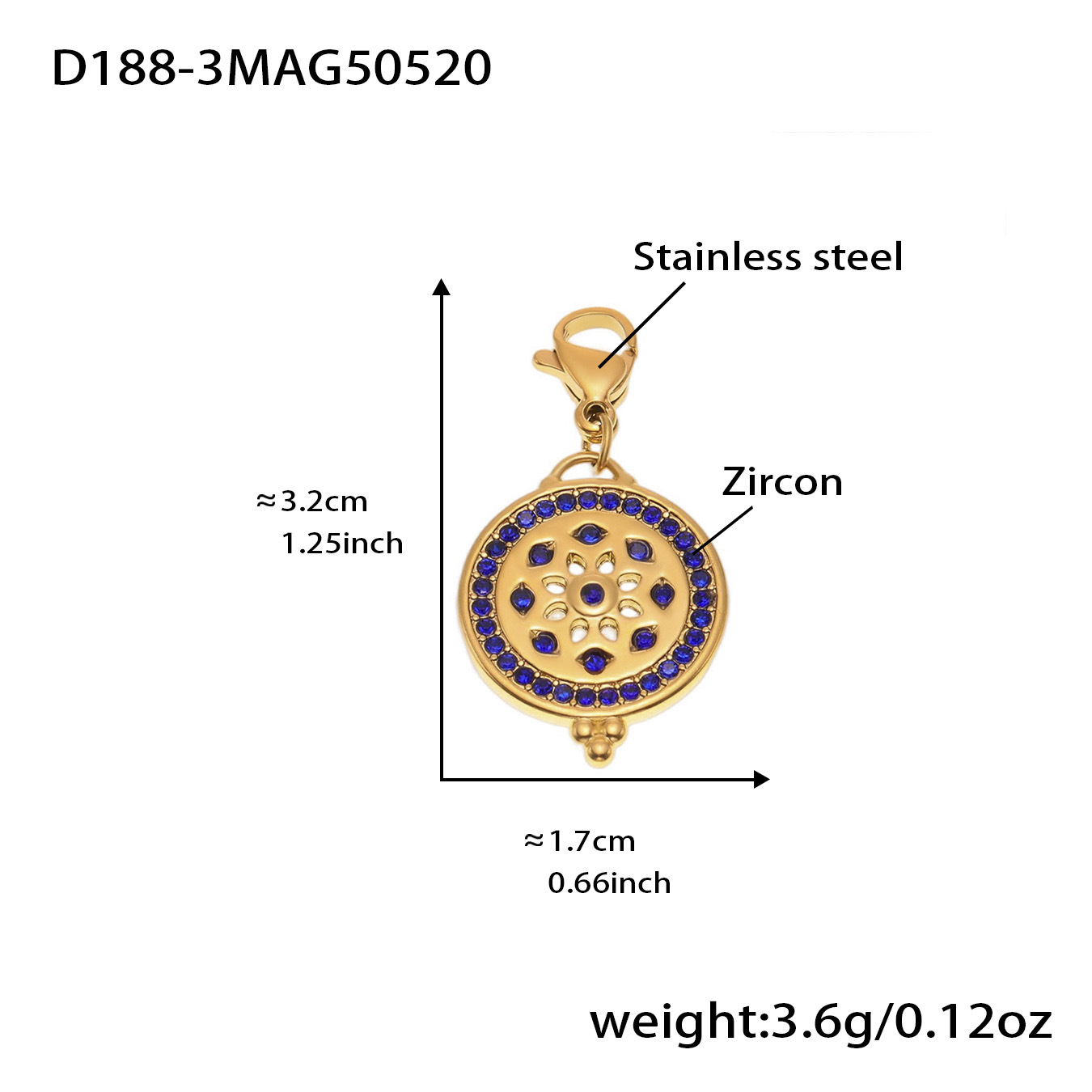D188-3 골든 지르콘 펜던트 1개