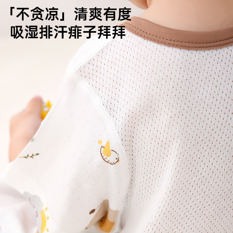 Baby sleepwear, thin summer, unisex, for young children, belly protection, short-sleeved onesie, bamboo cotton, air-conditioned room summer wear