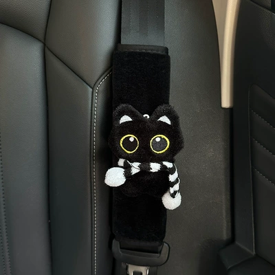 Sürətlər qutusu və əl tormozu başlıqları Shoulder Cover Car Safety Belt - little-black-cat-black-and-white-scarf