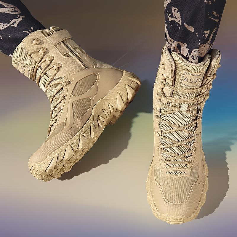 Amazon transfronterizo de alto tamaño botas tácticas transpirables al aire libre botas de combate resistentes al desgaste botas de entrenamiento de tropas especiales para hombres