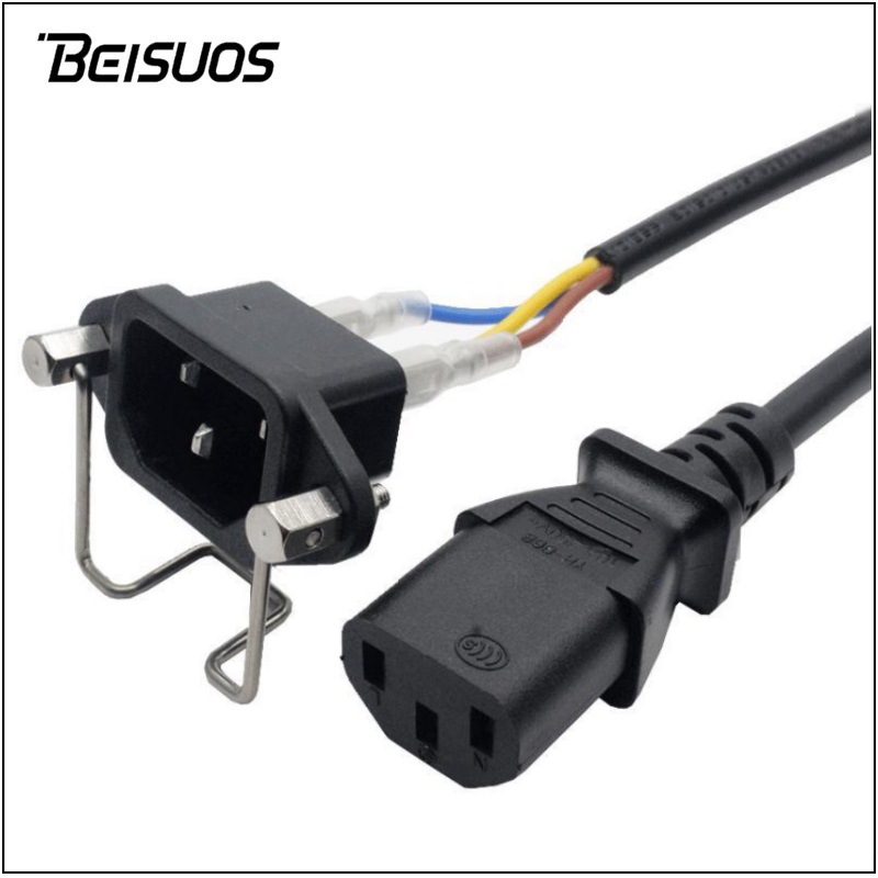 C14品字插座带金属防脱扣品字尾公座机柜插座3P品字尾电源线插座